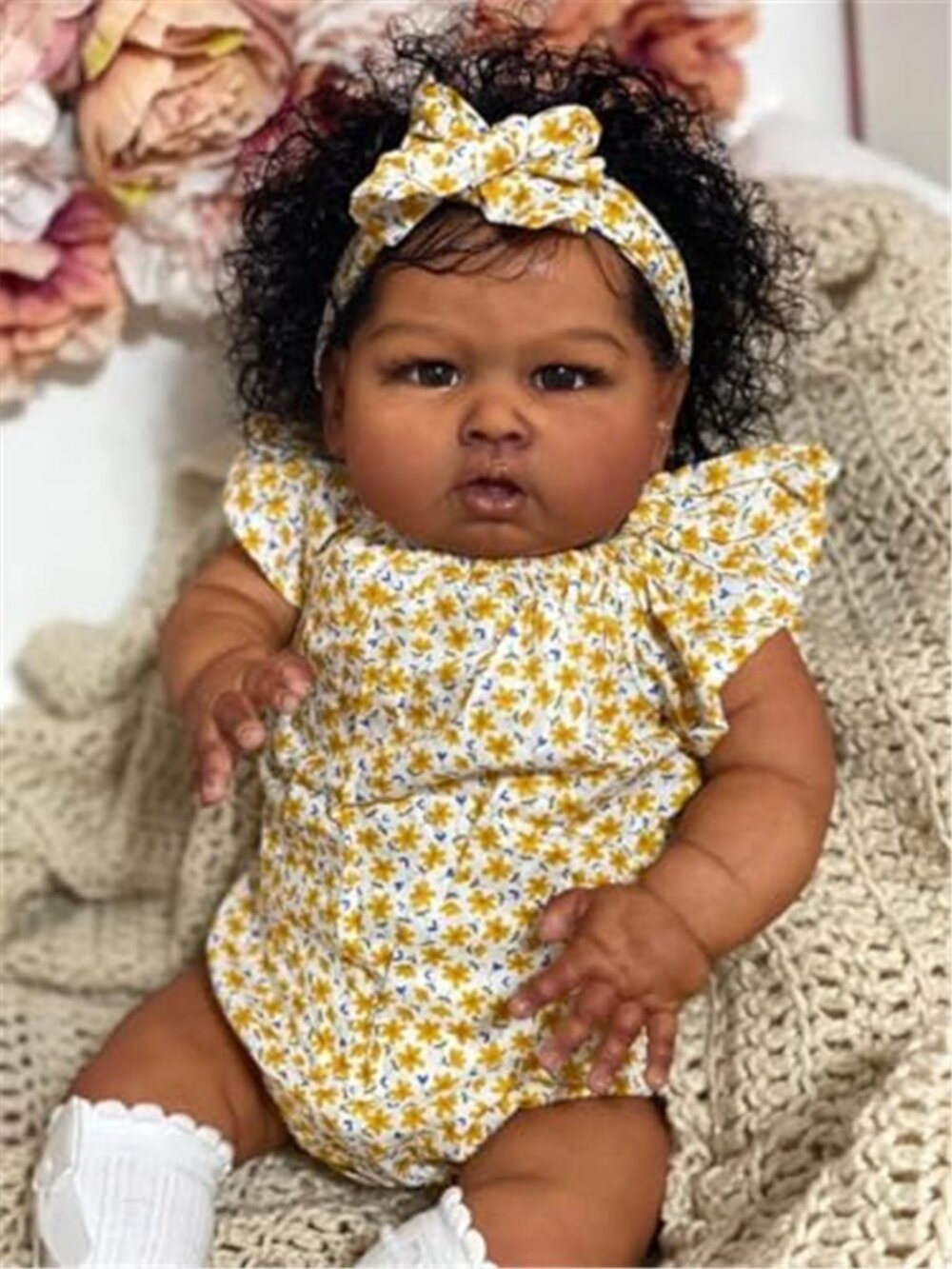 24 Inch Reborn Baby Doll Black Girl Silicone Vinyl Cloth Body Lifelike Toddler